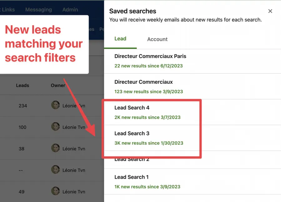 saved searches new results sales navigator