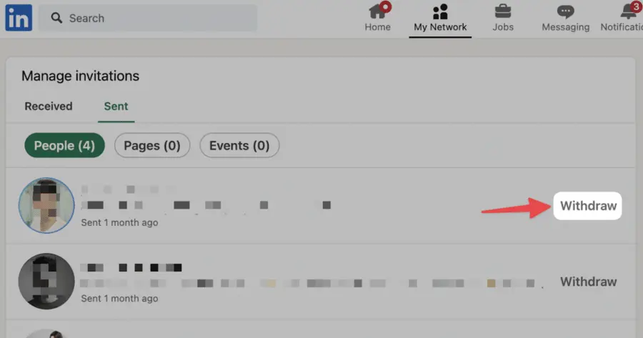 how to withdraw a contact from linkedin invitations