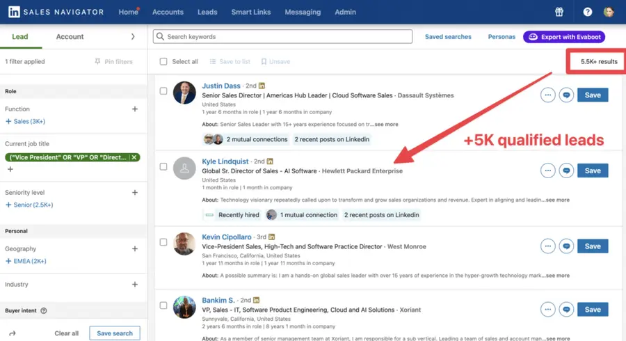 find decision makes on linkedin sales navigator with advanced searches