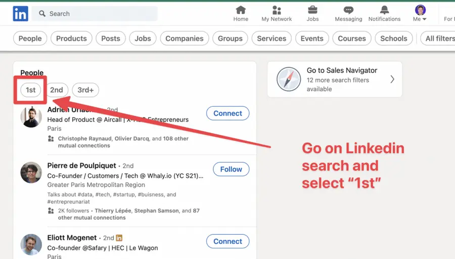 1st degree connection filter linkedin