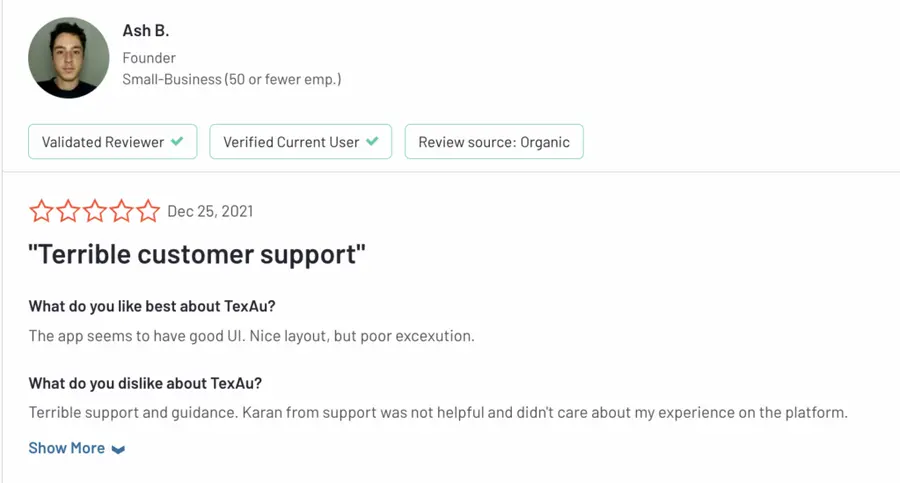customer support review texau