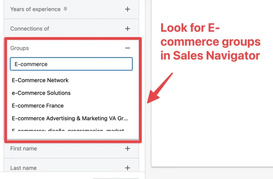 e commerce group search linkedin sales navigator