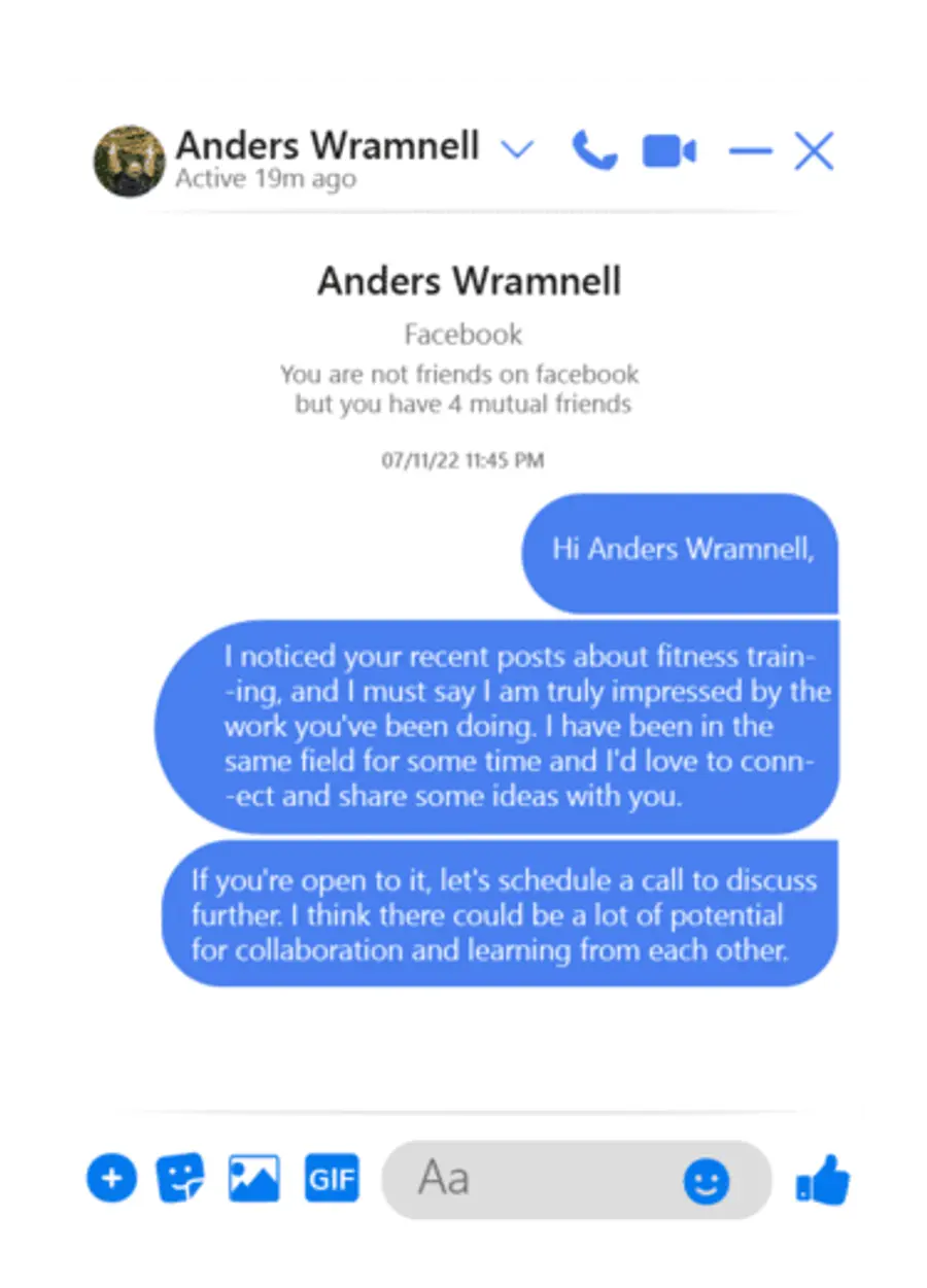 Facebook outreach message