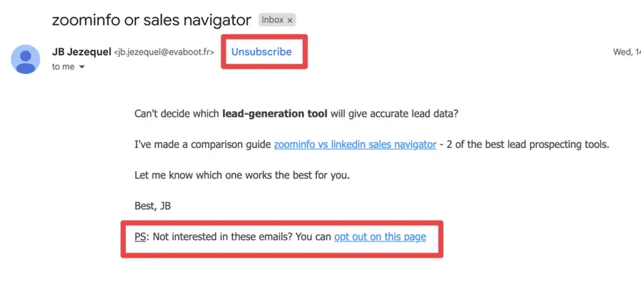 clear and easy unsubscribe option on emails