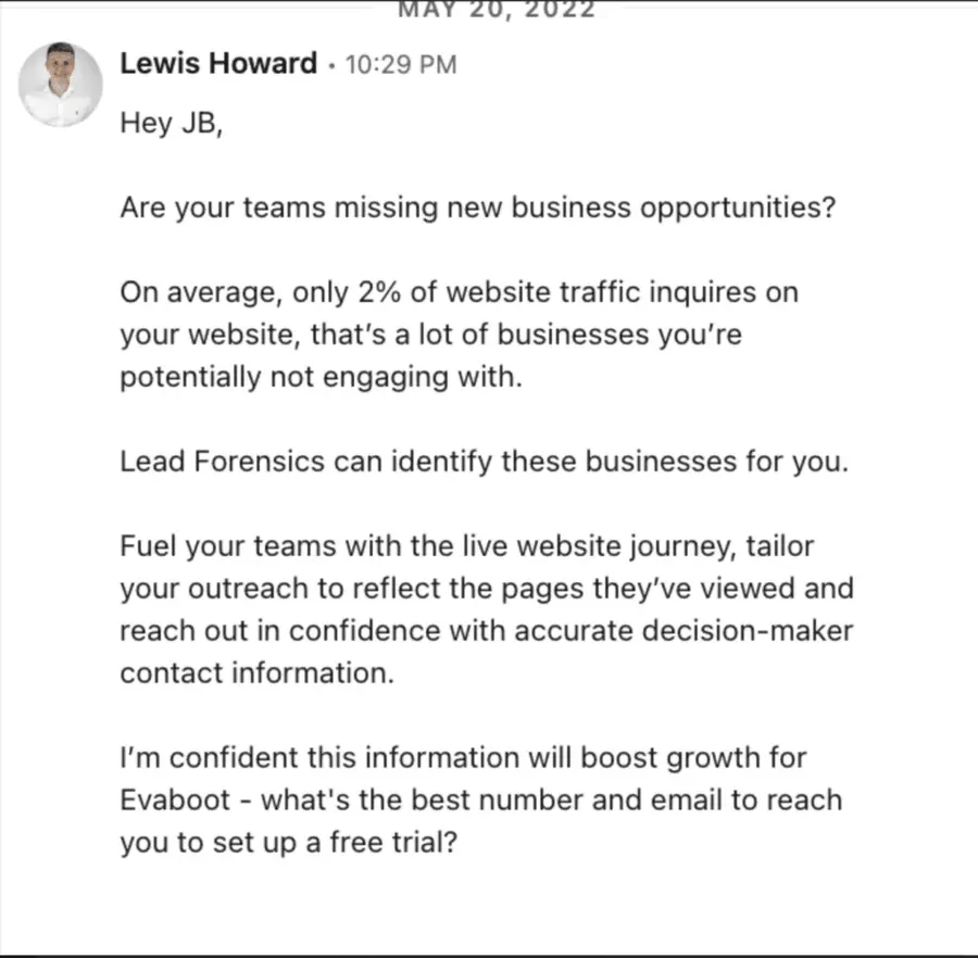bad inmail message example