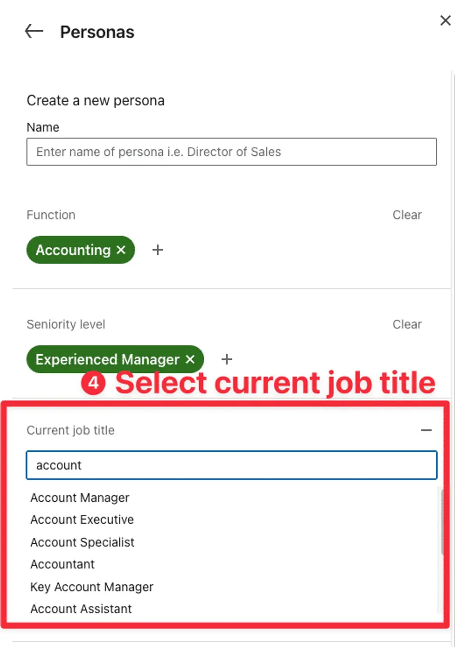 select current job title persona sales navigator