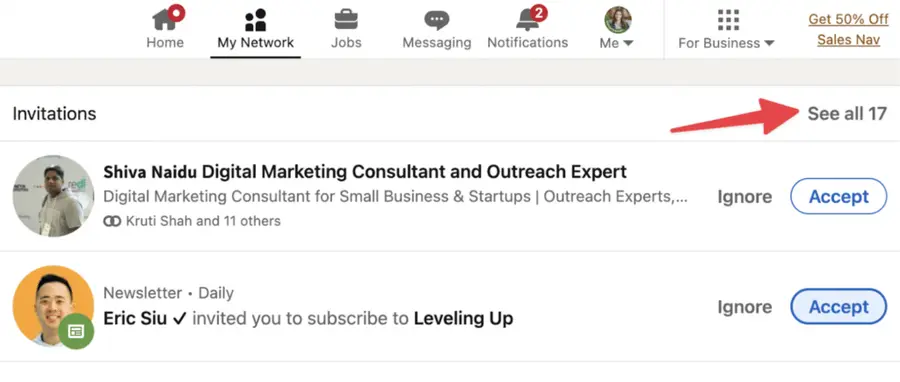 Where to check all your connection invitations on LinkedIn