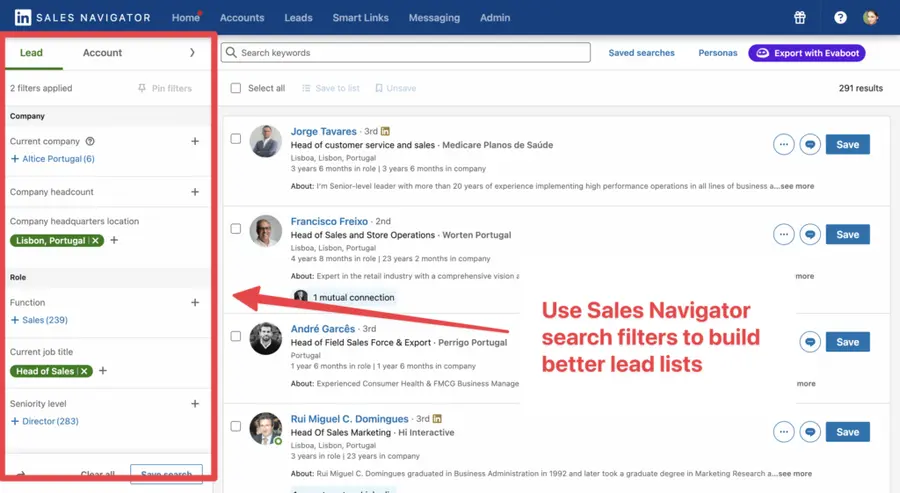 Aufbau einer Liste qualifizierter Leads Linkedin Sales Navigator