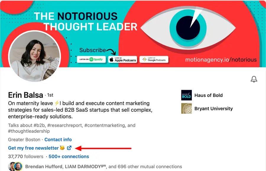 Link to website in profile example