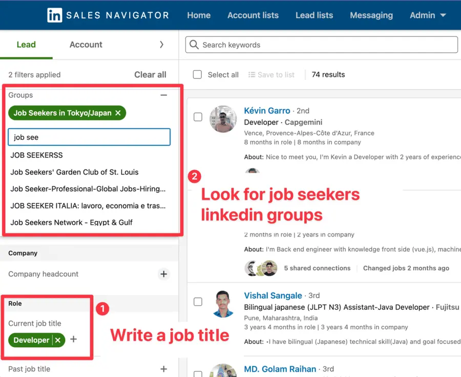 job seekers group filter on linkedin sales navigator