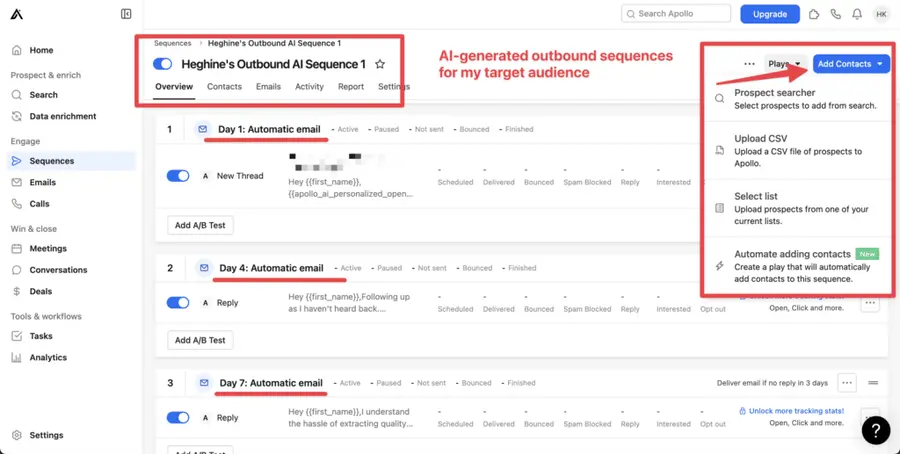 apollo.io sequence feature 
