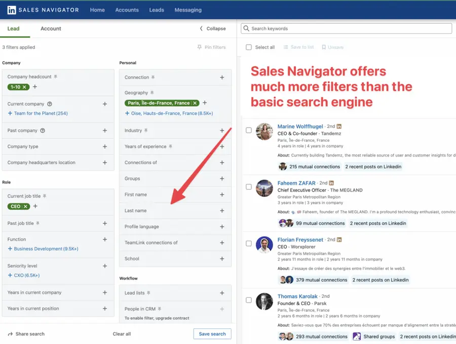 linkedin sales navigator advanced search filters