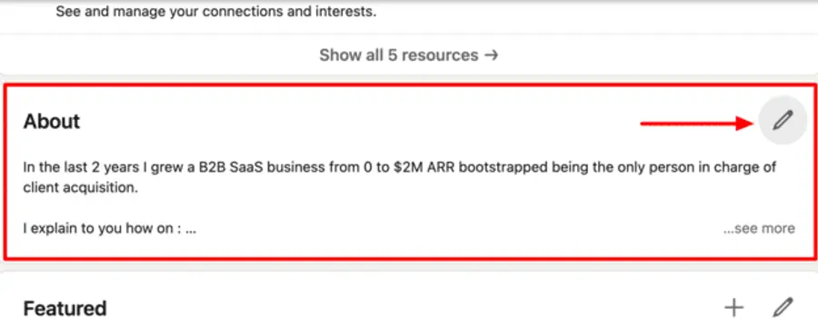 About section on LinkedIn profile