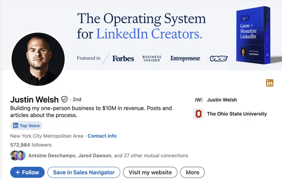 Justin Welsh linkedin influencer