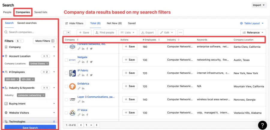 apollo company data filters