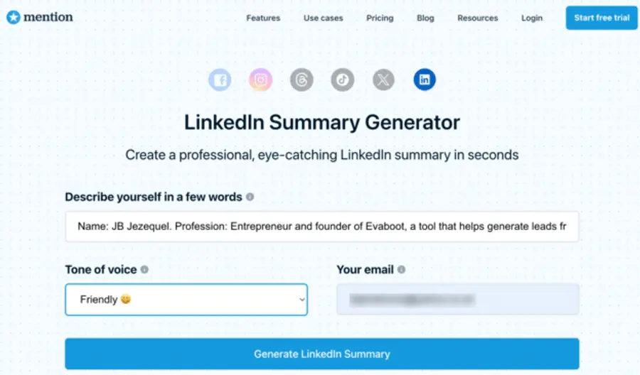 Mention LinkedIn Summary Generator
