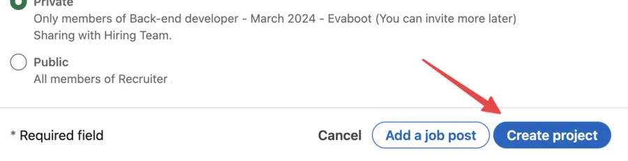 publish a new project on linkedin recruiter