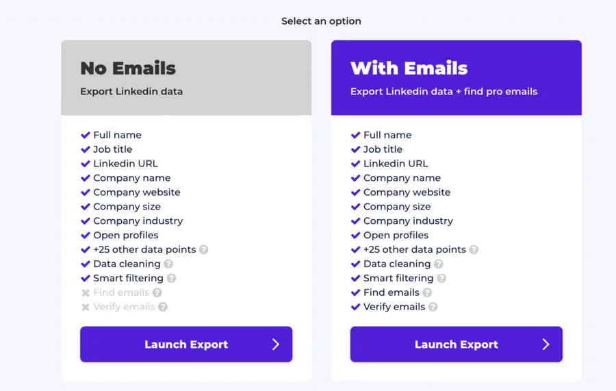 evaboot export options with emails or without emails