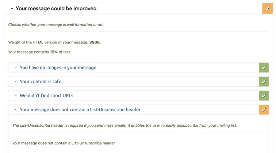 Mail-Tester checking email content