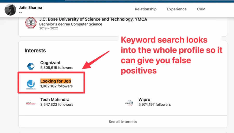 keyword search filter linkedin