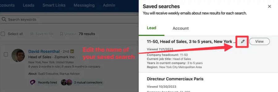 edit name saved search sales navigator
