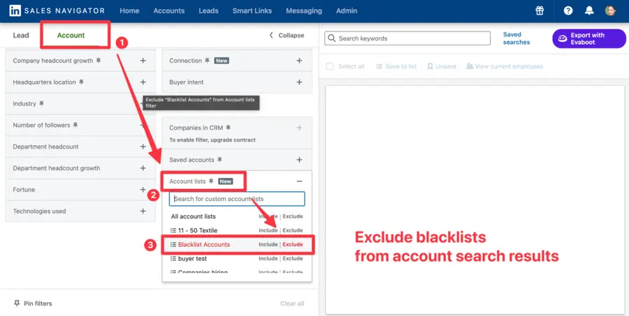 exclude list companies account search results linkedin