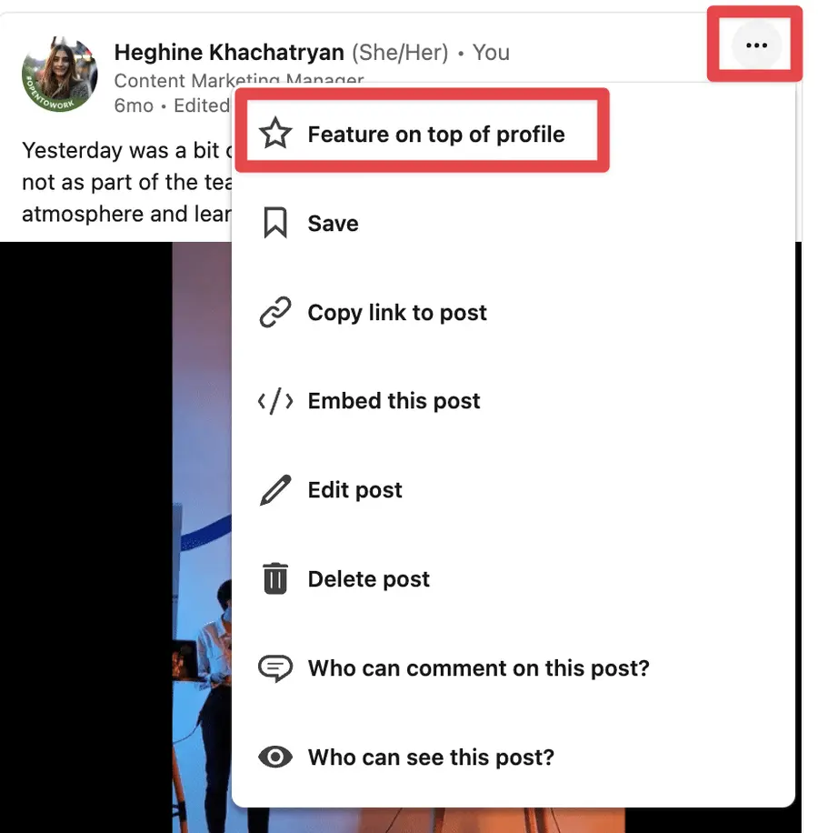 featured post in linkedin profile