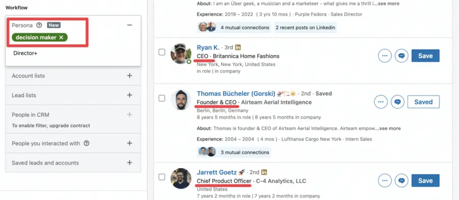 use linkedin sales navigator to categorize your buyer persona