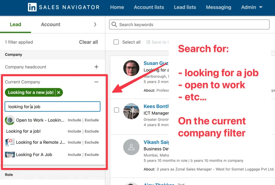 current company filter on linkedin sales navigator