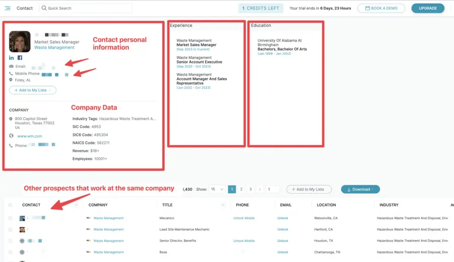 find detailed contact information on uplead