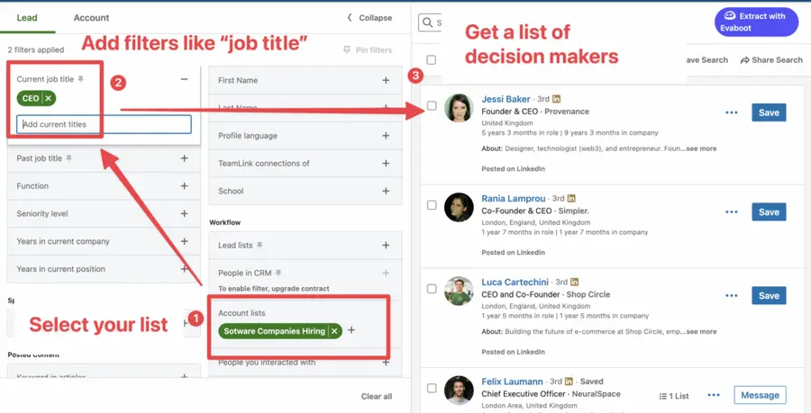find decision makers csv upload sales navigator