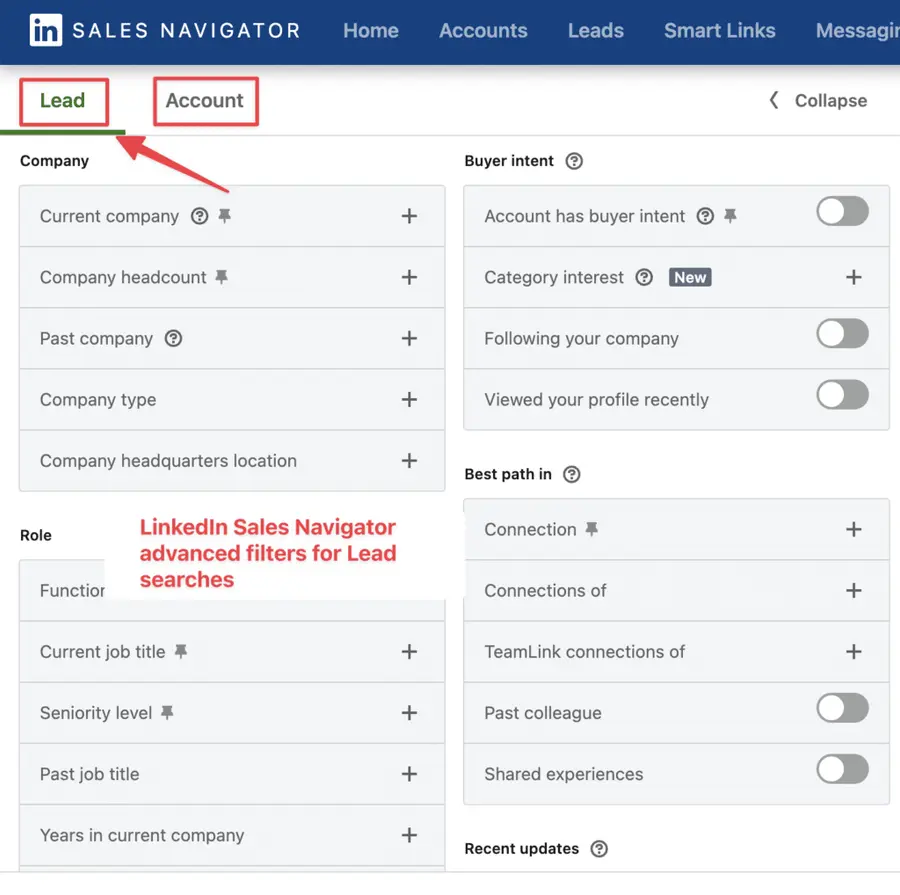 linkedin sales navigator advanced search filters