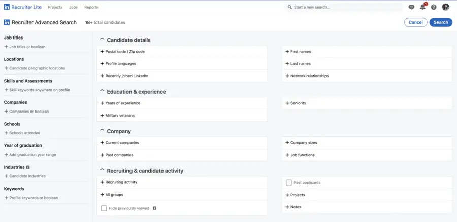 LinkedIn recruiter lite advanced filter