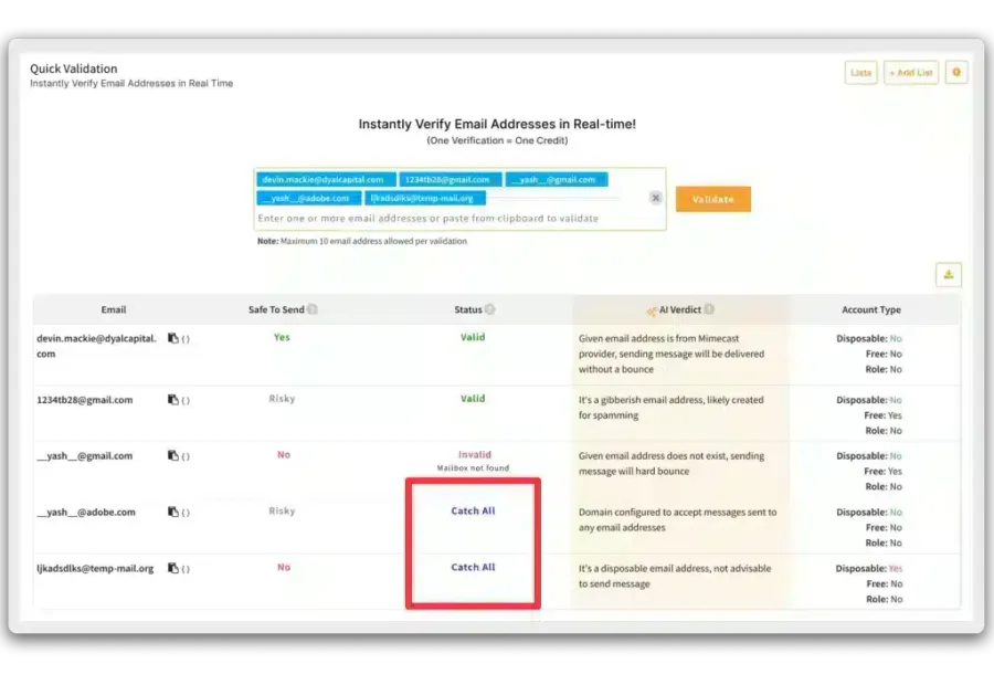 clearout catch all validation