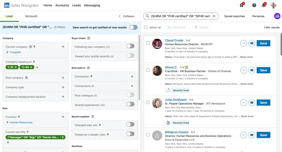 sales navigatir leads hr managers