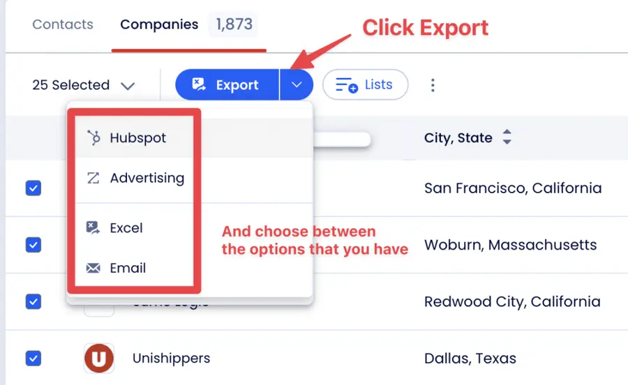 export lead lists zoominfo