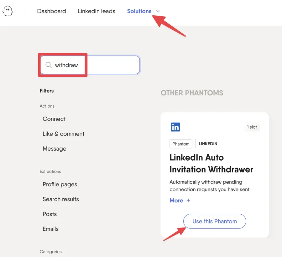 how to chose your phantom for linkedin invitations withdrawal