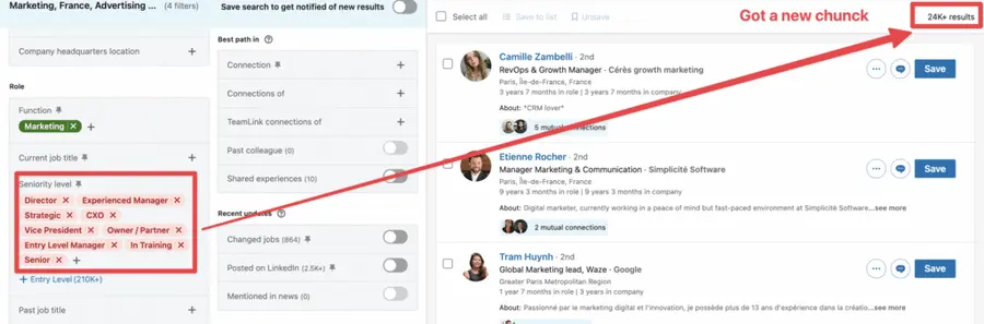 filtre d'exclusion sur sales navigator