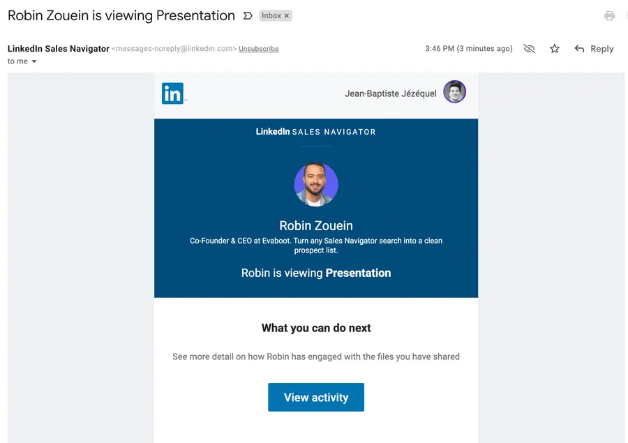 sales navigator smart links email notification 