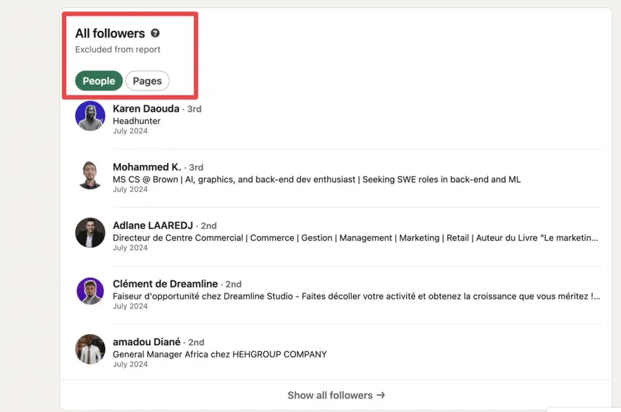 people and company pages you follow on linkedin