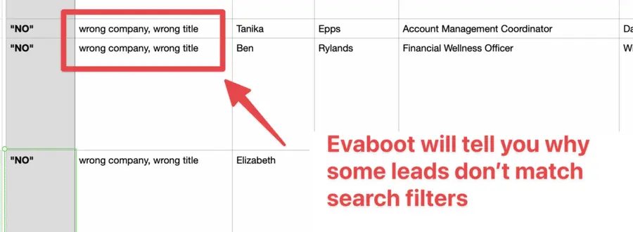 evaboot filters sales navigator resutls
