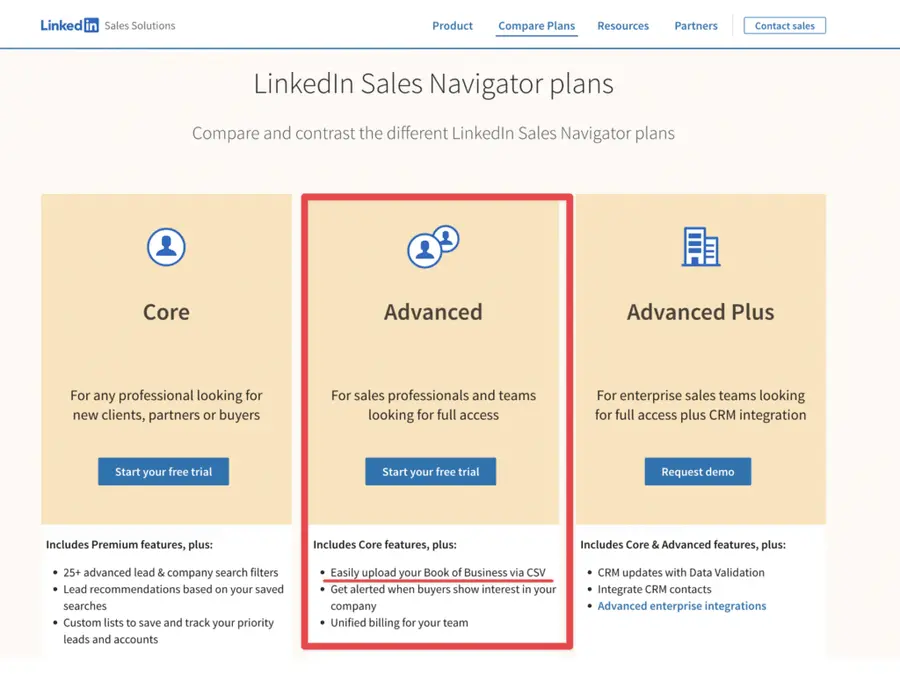 use LinkedIn Sales Navigator advanced to upload csv files