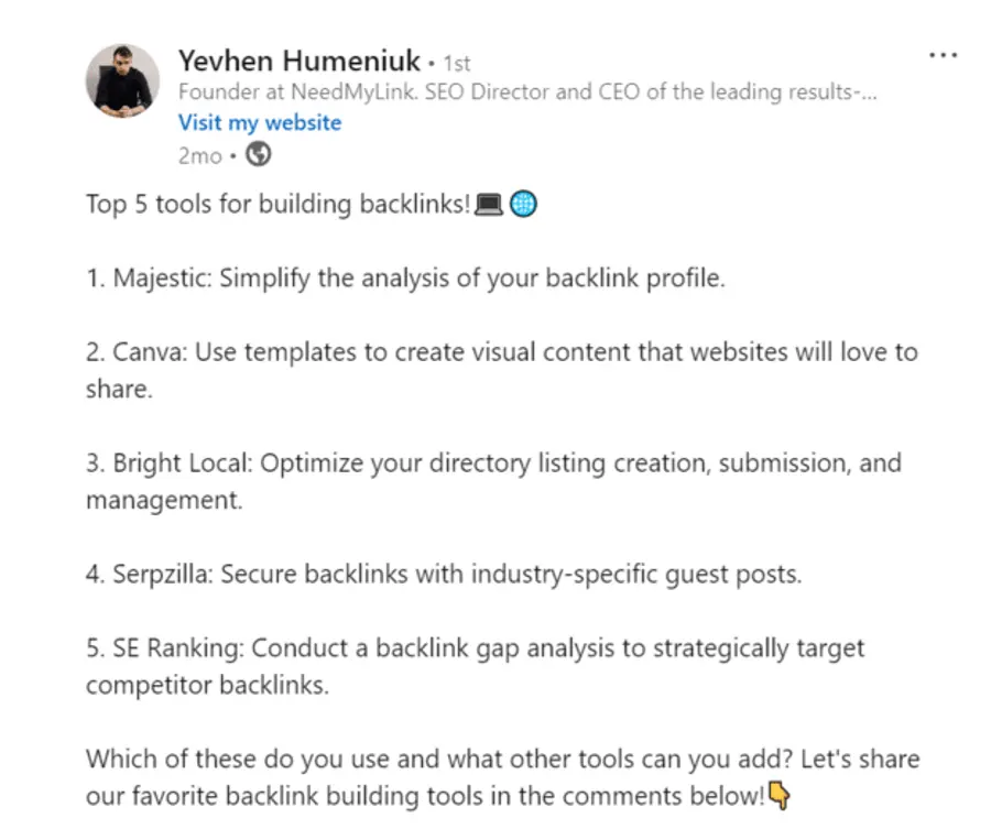 Screenshot of step by step guide LinkedIn post
