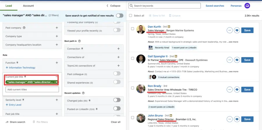 AND boolean operator linkedin sales navigator search