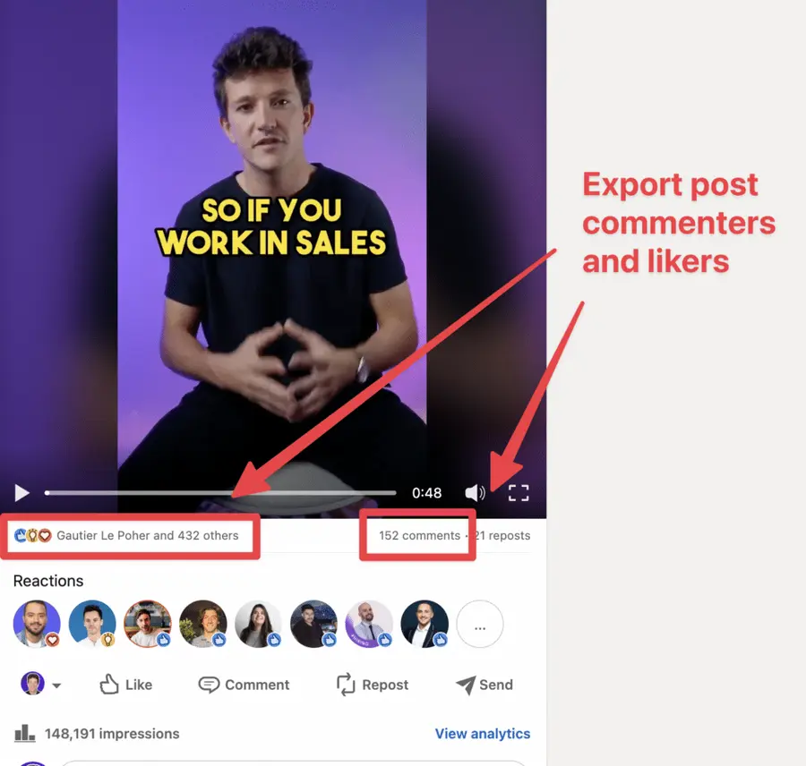export linkedin post commenters