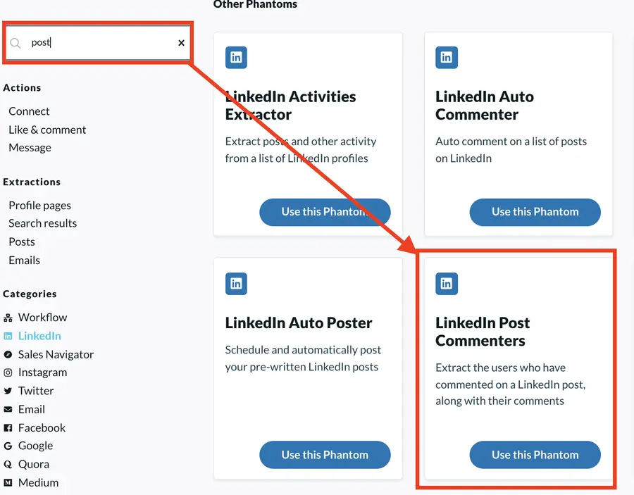 how to extract linkedin post commenters
