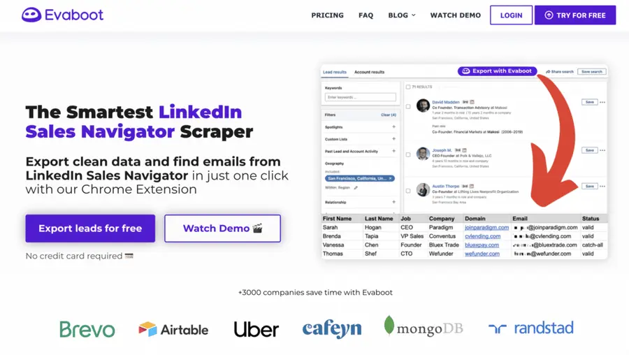 evaboot Chrome extension to export leads from sales navigator into csv file