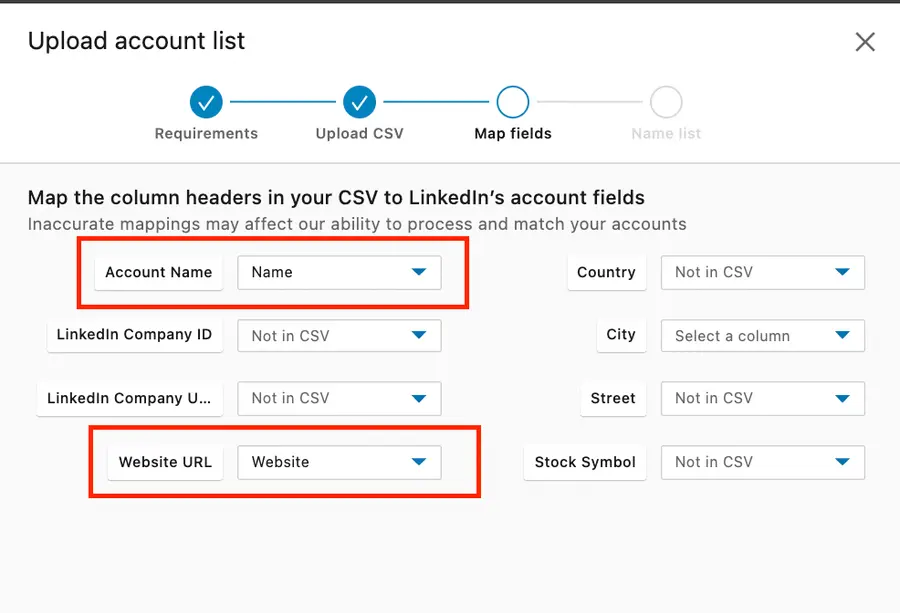 map field upload account list 