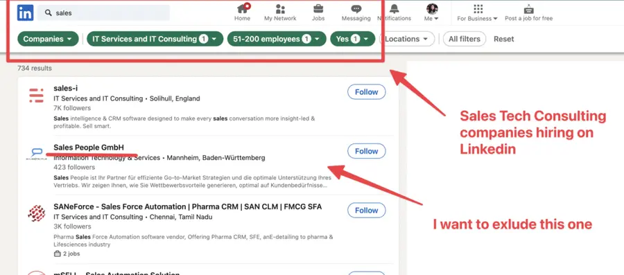 company exclusion linkedin search