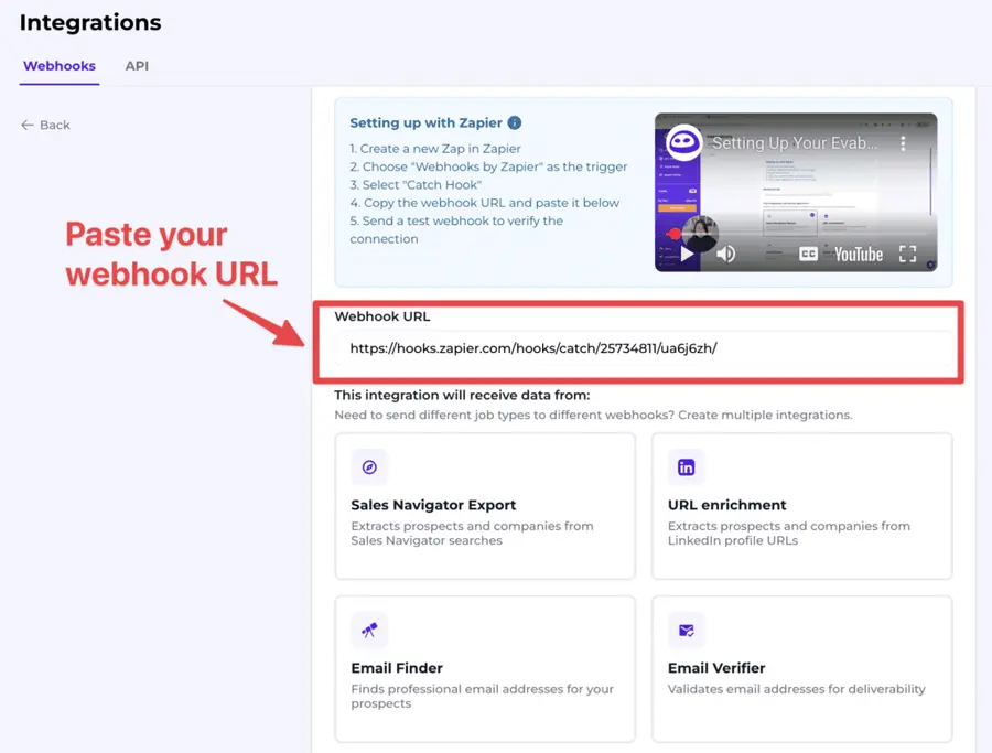 zapier webhook url evaboot